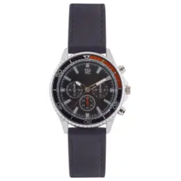 Mens PU Sporty Tach Watch Black-Silver Front